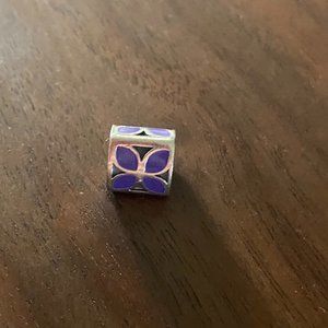 Authentic PANDORA Sterling Silver Enamel Charm 4 PETAL FLOWER PURPLE 925 ALE